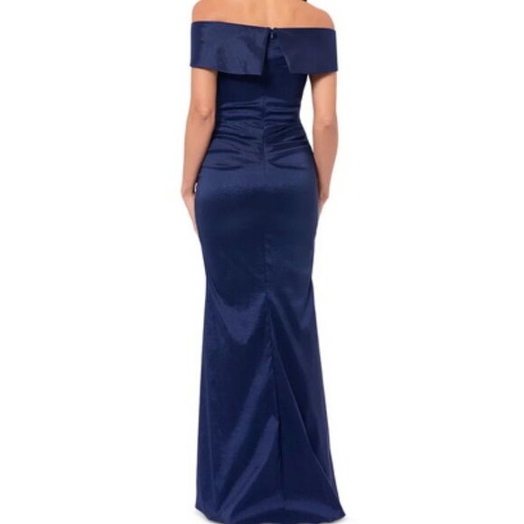 Xscape Navy Blue Off the Shoulder Taffeta Gown - Picture 2 of 2